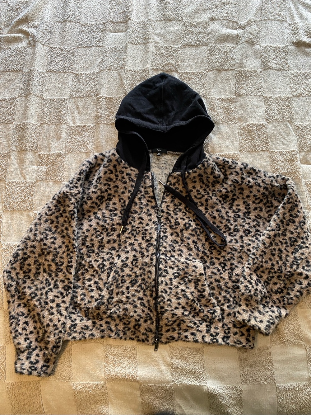 Fate leopard Hooded Zip-Up Bomer Jacket soft fuzzy.